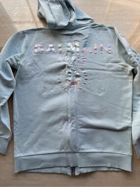 Balmain Light Blue Hoodie with Iridescent Logo